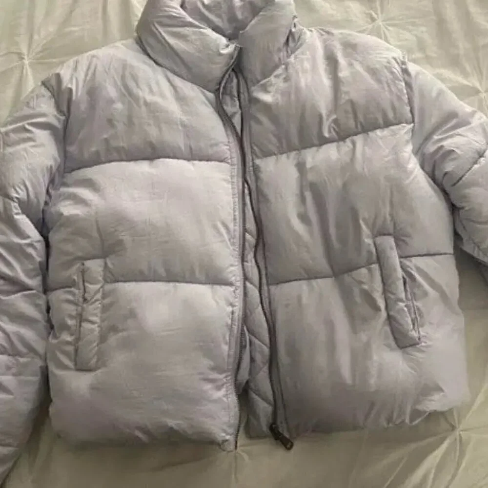 Double Zero Lilac Quilted Puffer Jacket Coat Women Size Medium Cropped High Neck